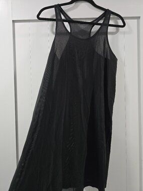 Black Sheer Mesh Swim Cover Up Dress Racerback Size M Beach Resort